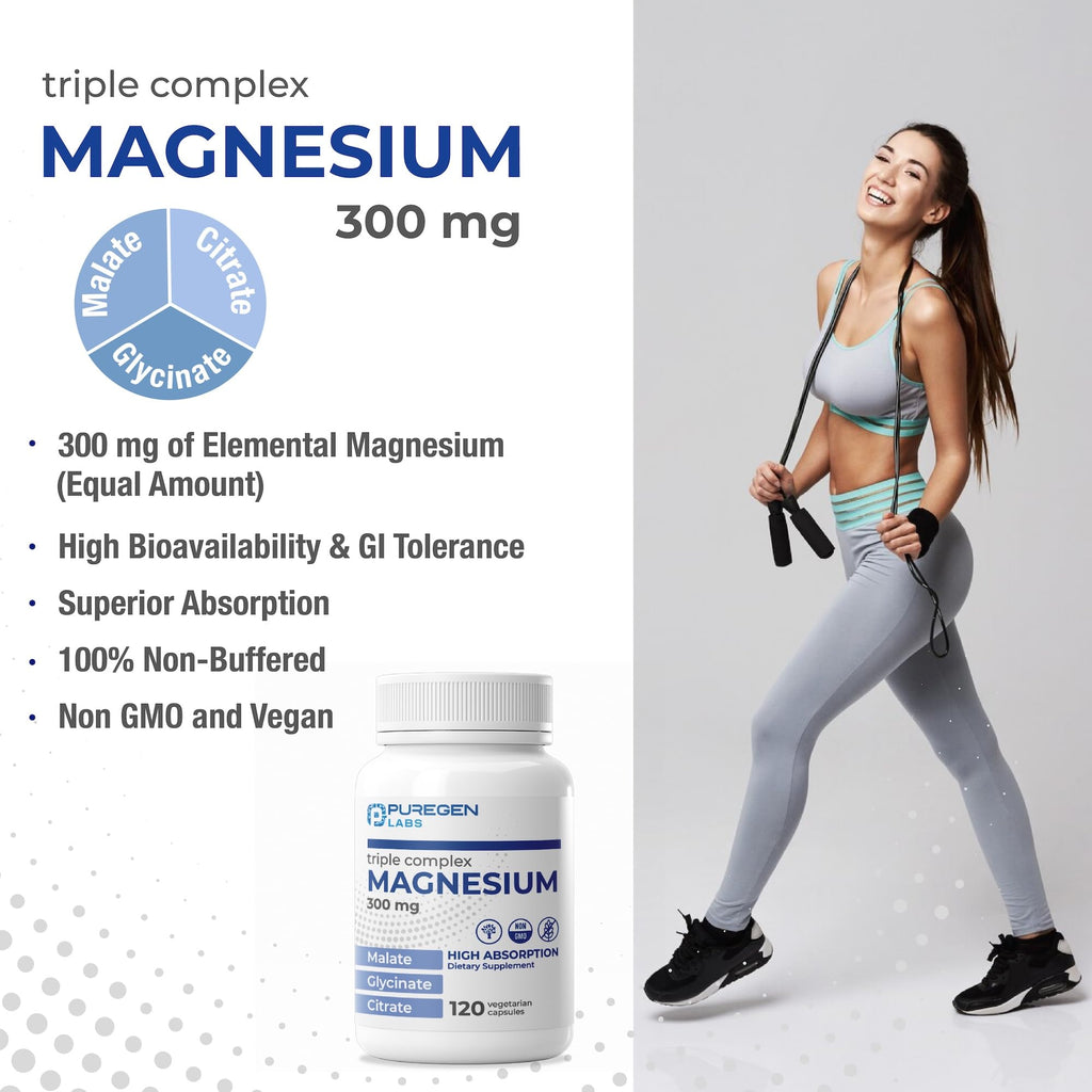 Puregen Labs Triple Magnesium Complex 300mg of Magnesium Glycinate, Malate, & Citrate - TrustMedUSA