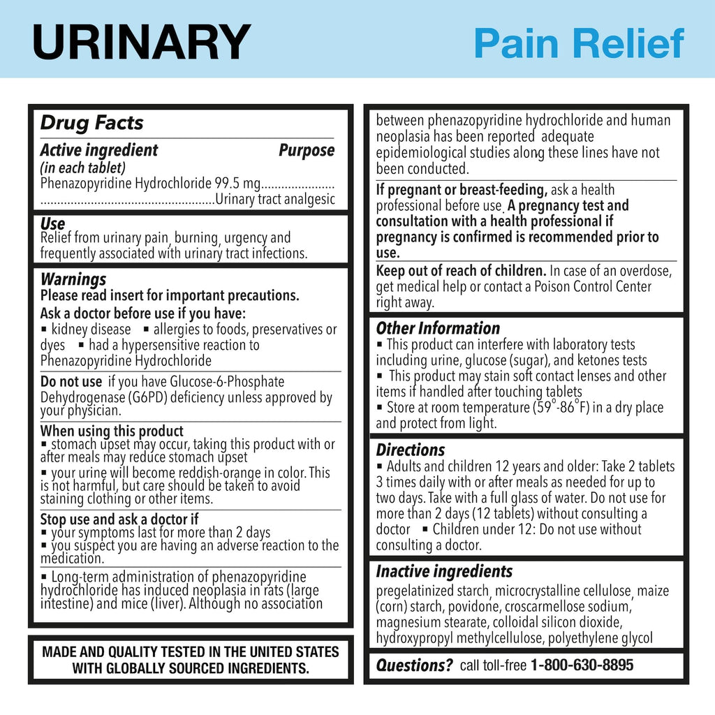 Puregen Labs Urinary Pain Relief | Phenazopyridine HCl 99.5mg Tablets | Maximum Strength OTC for Fast Relief of UTI Pain, Burning and Bladder discomfort – 72 Count Tablets - Maple Wellness Supplements