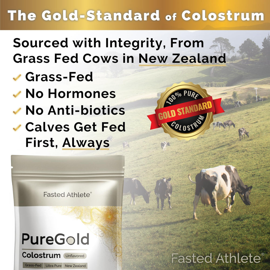 PureGold - Bovine Colostrum Powder - 100% Pure New Zealand Grass Fed, Supports Gut Health, Skin, Hair, & Immunity – Colostrum Supplement, Unflavored, 30 Travel Packets - TrustMedUSA