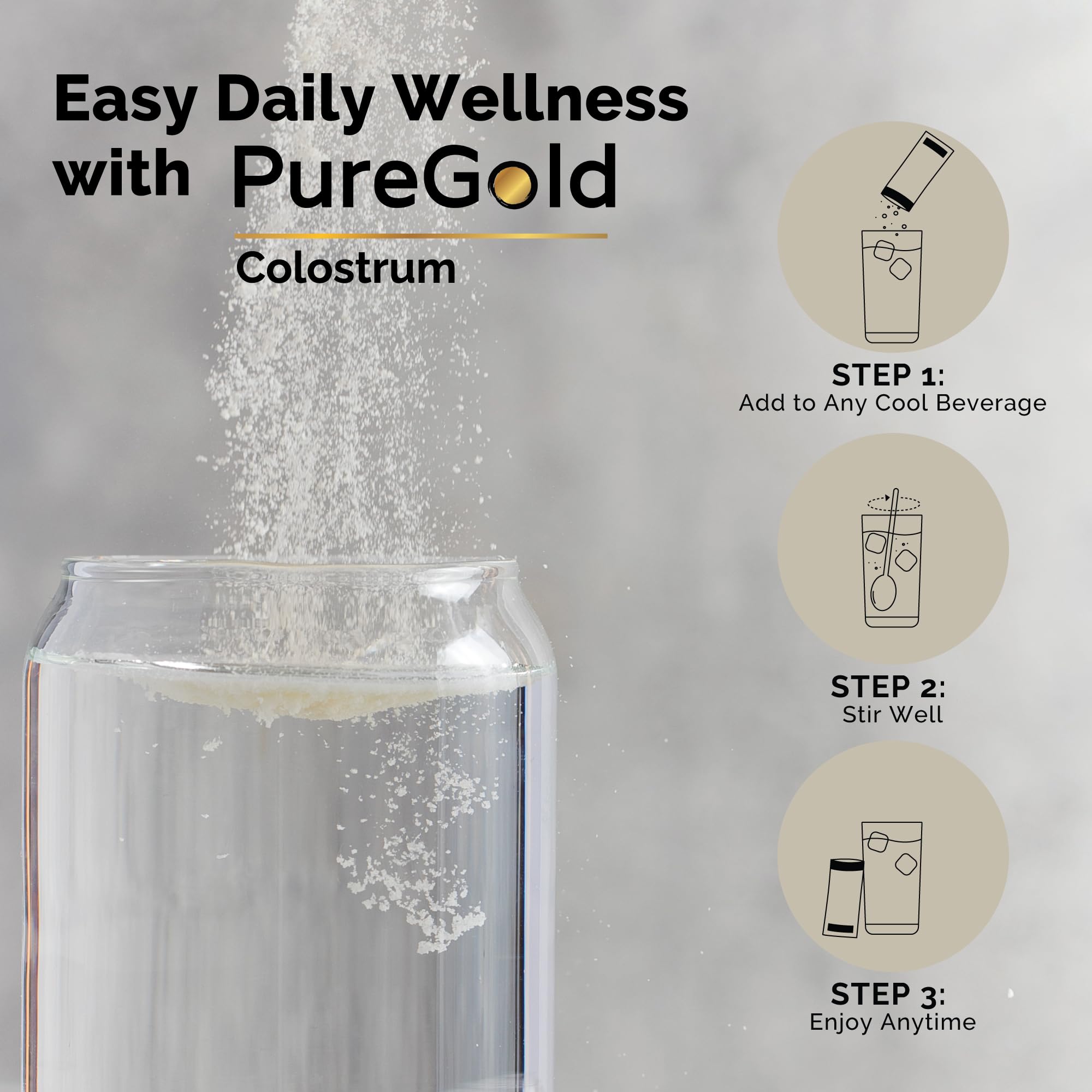 PureGold - Bovine Colostrum Powder - 100% Pure New Zealand Grass Fed, Supports Gut Health, Skin, Hair, & Immunity – Colostrum Supplement, Unflavored, 30 Travel Packets - TrustMedUSA