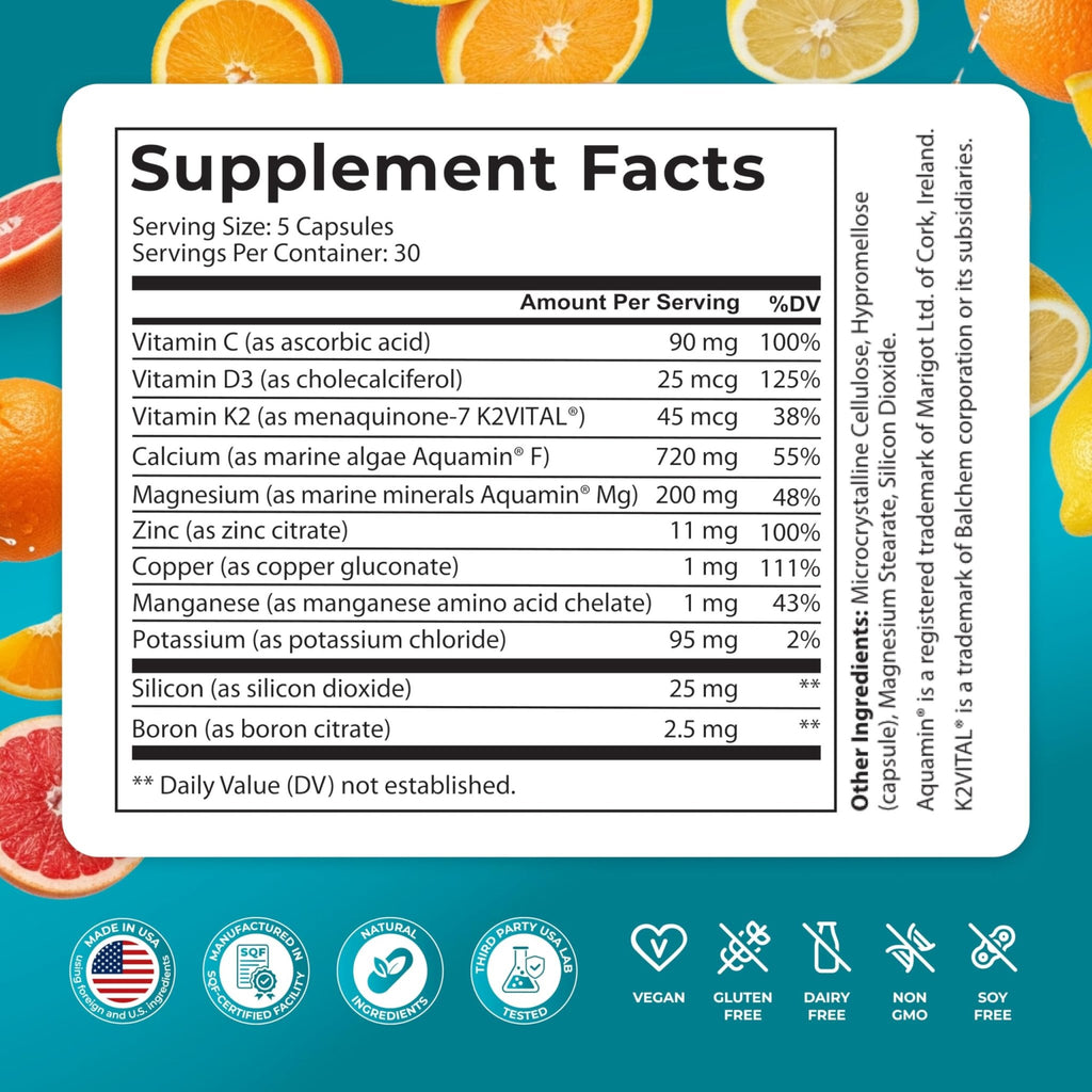 PUREHEALTH RESEARCH Bone Health Formula - for Bones, Joint & Skeletal Wellness - with Calcium, Magnesium, Zinc, Copper, Manganese, Potassium, Vitamin K2, D3, C - TrustMedUSA