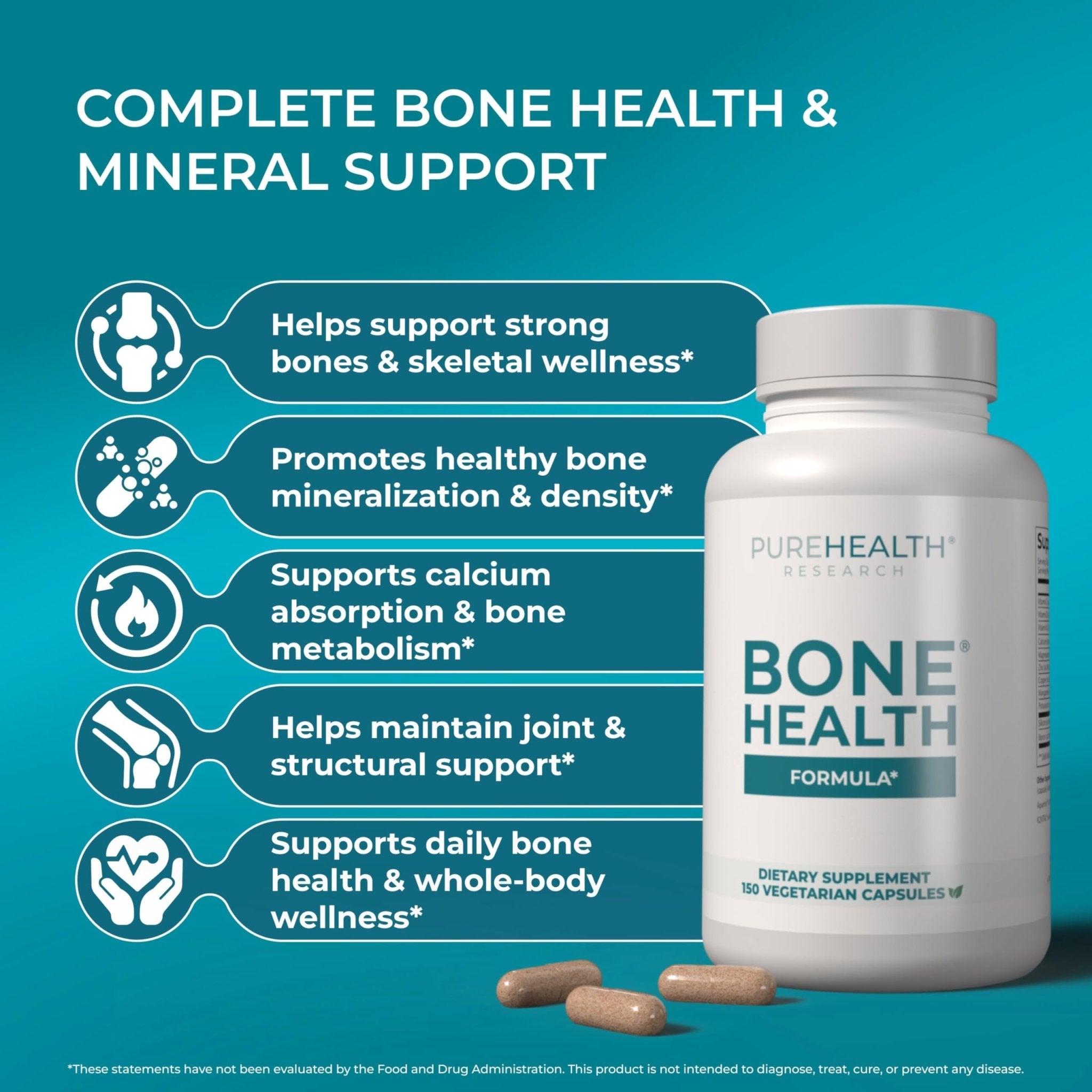 PUREHEALTH RESEARCH Bone Health Formula - for Bones, Joint & Skeletal Wellness - with Calcium, Magnesium, Zinc, Copper, Manganese, Potassium, Vitamin K2, D3, C - TrustMedUSA