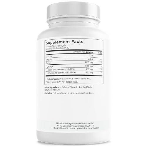 PUREHEALTH RESEARCH Complete Omega 3 Fish Oil Softgels - Omega-3 Fatty Acid Supplements- EPA DHA Supplement - Non-GMO- 90 Soft Gels - TrustMedUSA
