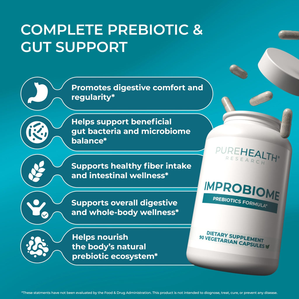 PUREHEALTH Research Improbiome - Prebiotic Fiber - Natural Support for Healthy Gut Prebiotics - Digestive Nutritional Supplements - with Jerusalem Artichoke, - TrustMedUSA