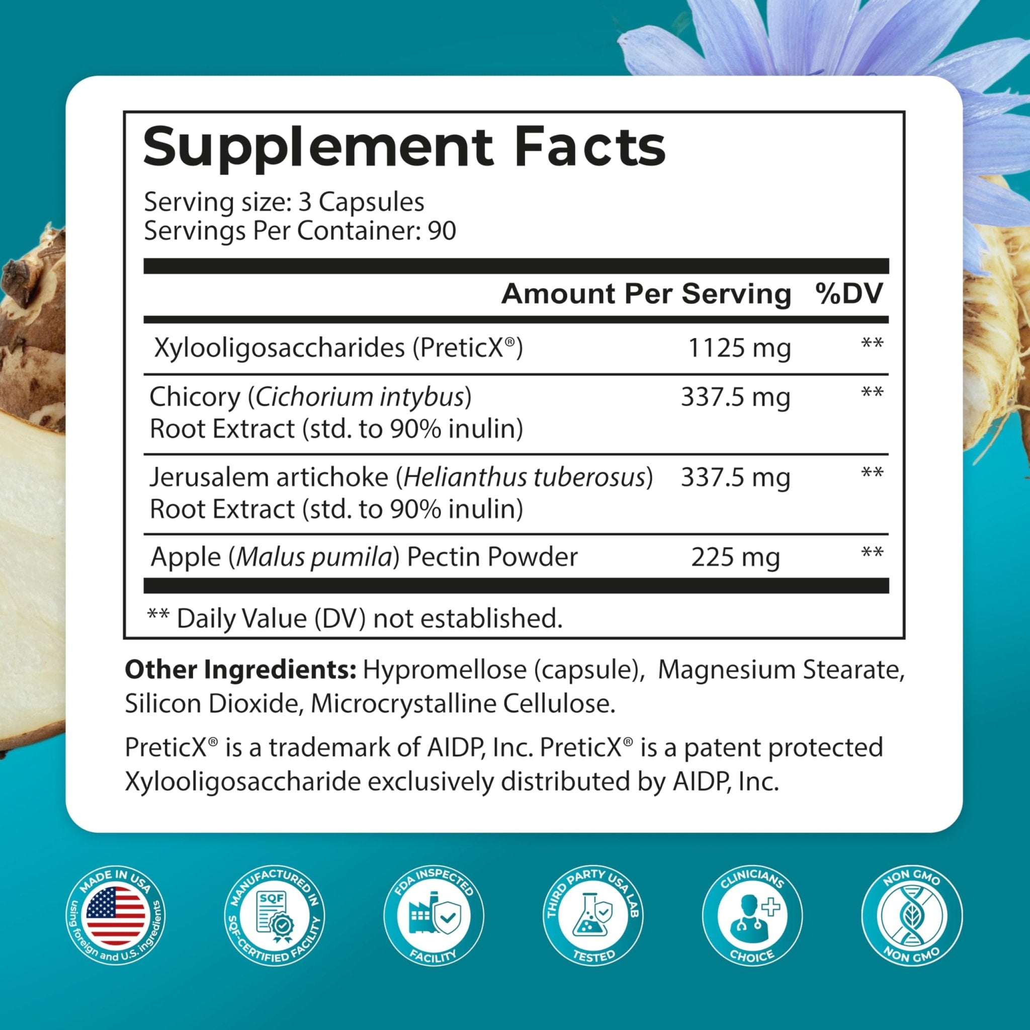 PUREHEALTH Research Improbiome - Prebiotic Fiber - Natural Support for Healthy Gut Prebiotics - Digestive Nutritional Supplements - with Jerusalem Artichoke, - TrustMedUSA