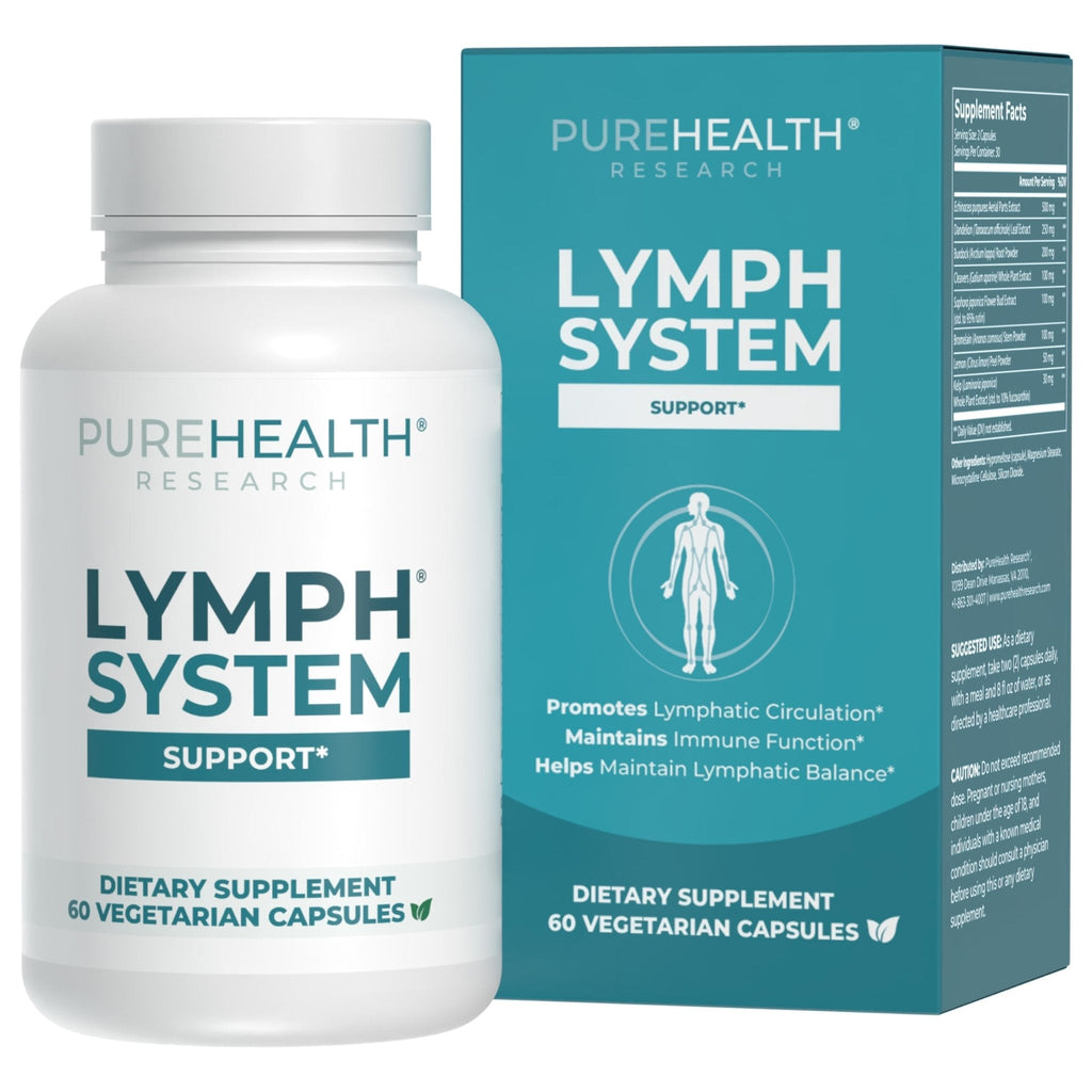 PUREHEALTH RESEARCH Lymph System Support - Lymphatic Drainage Supplement for Women & Men - Bromelain, Echinacea, Dandelion, Burdock Root, Lemon Powder, Kelp, Cleavers & More - 60 Capsules - Maple Wellness Supplements