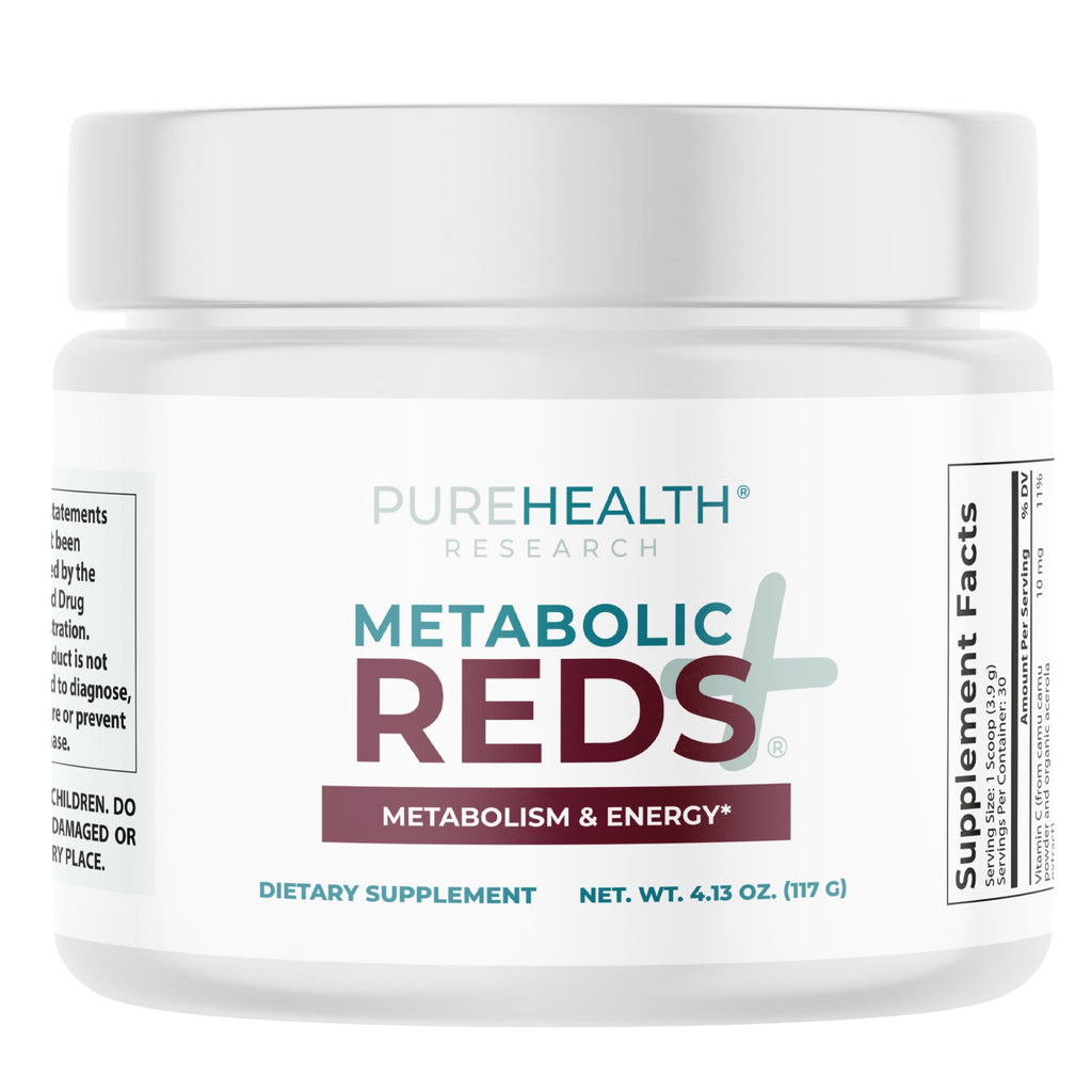 PUREHEALTH RESEARCH Metabolic Reds - Organic Superfood Powder Supplement - Fruit, Veggie, Adaptogenic, Probiotic Blends & More - for Metabolism & Energy Support - 4.13 Oz. - 30 Servings - TrustMedUSA