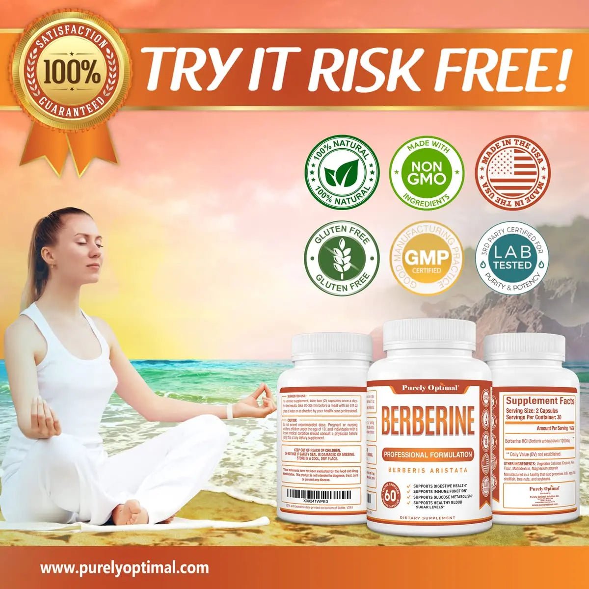 Purely Optimal Premium Berberine Supplement - 1200mg Berberine HCl, Non-GMO - TrustMedUSA