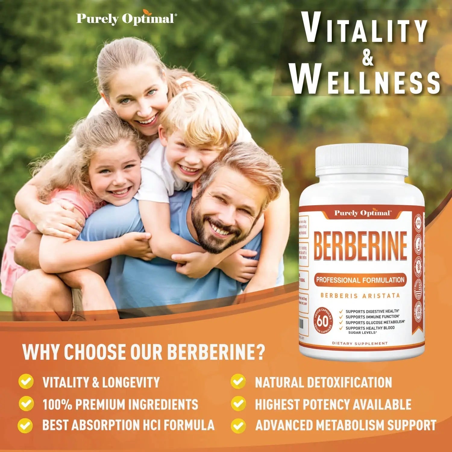 Purely Optimal Premium Berberine Supplement - 1200mg Berberine HCl, Non-GMO - TrustMedUSA