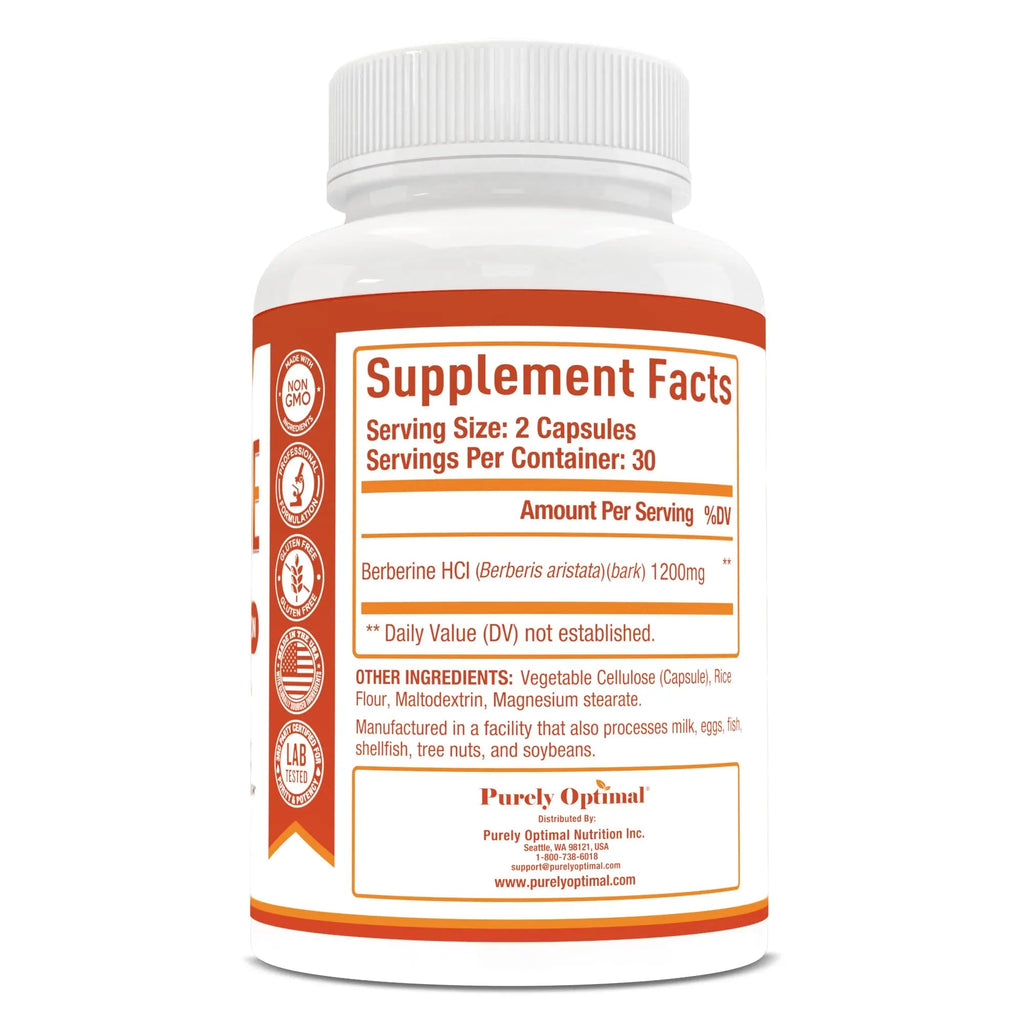 Purely Optimal Premium Berberine Supplement - 1200mg Berberine HCl, Non-GMO - TrustMedUSA