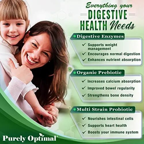 Purely Optimal Premium Digestive Enzymes Plus Prebiotics & Probiotics - for Better Digestio - TrustMedUSA