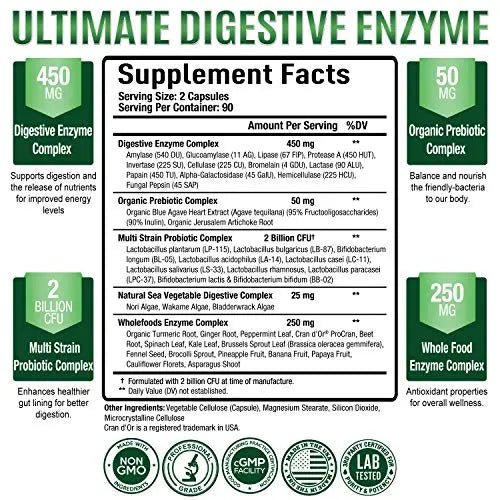 Purely Optimal Premium Digestive Enzymes Plus Prebiotics & Probiotics - for Better Digestio - TrustMedUSA