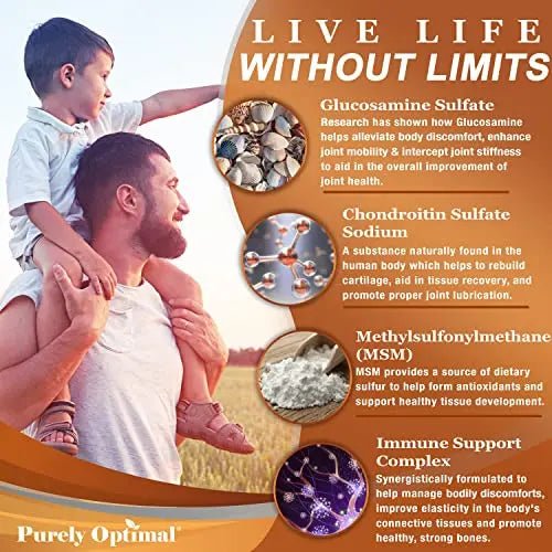 Purely Optimal Premium Glucosamine Chondroitin MSM Supplement Tablets w/Turmeric - TrustMedUSA