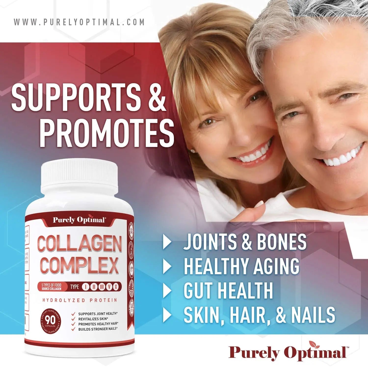 Purely Optimal Premium Multi Collagen Peptides Capsules (Types I, II, III, V, X) - Hair - TrustMedUSA