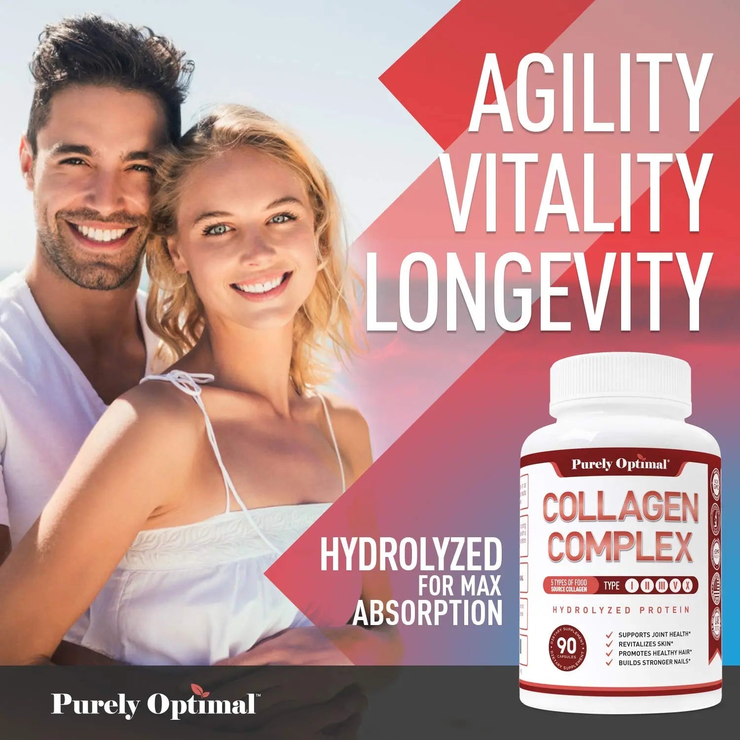 Purely Optimal Premium Multi Collagen Peptides Capsules (Types I, II, III, V, X) - Hair - TrustMedUSA