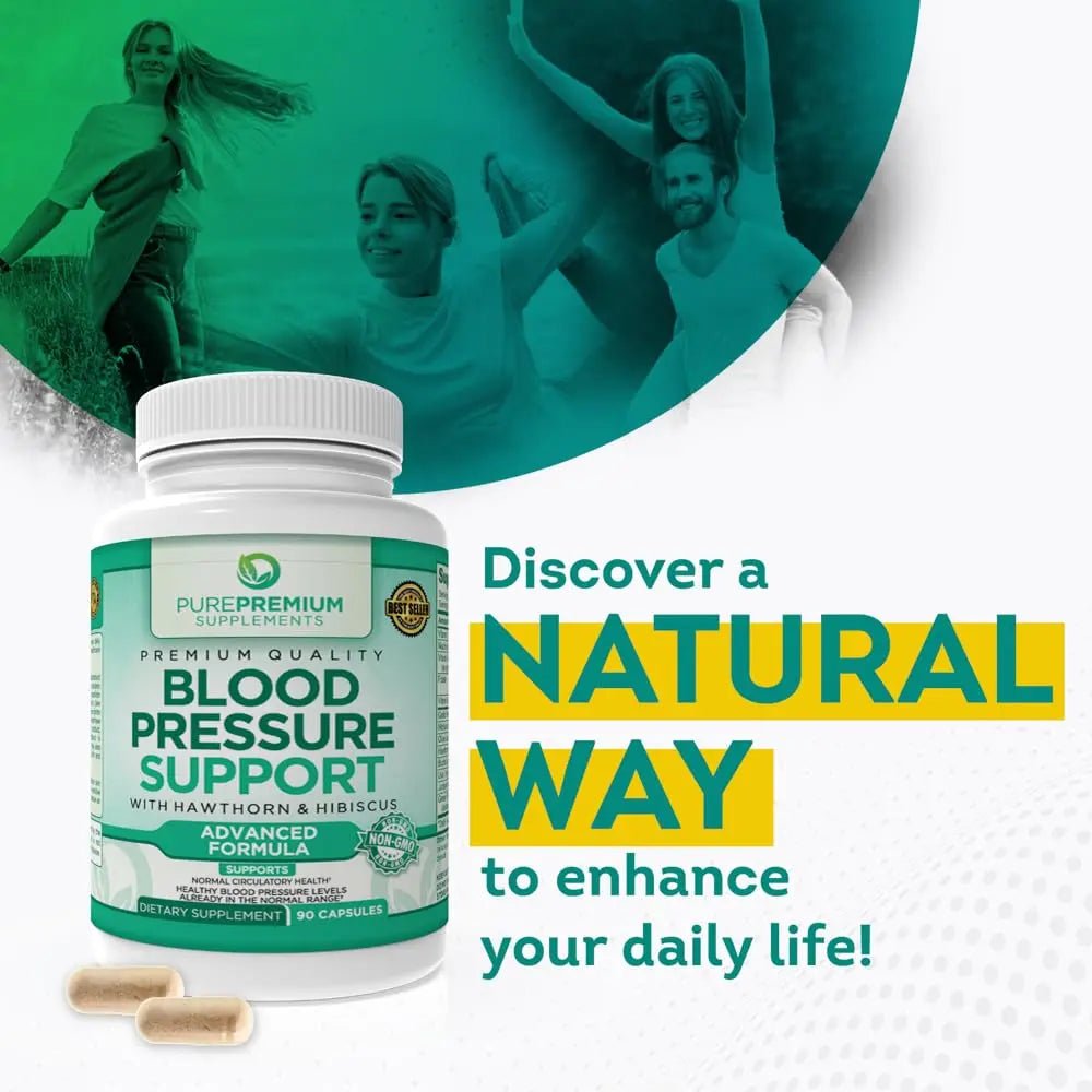 PurePremium Blood Pressure Support Supplement with Hawthorn, Hibiscus & Garlic - TrustMedUSA