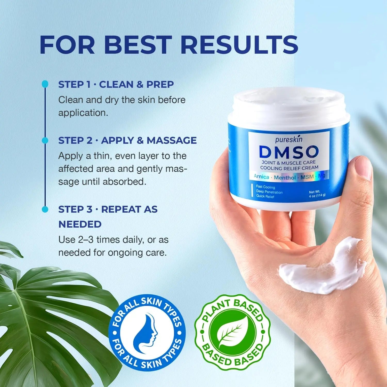 PURESKIN DMSO Relief Cream – Pharmaceutical Grade Fast-Absorbing Cooling Formula for Active Lifestyles – Lightweight Cream with Arnica, MSM, Magnesium, Menthol & Aloe, 4 oz - TrustMedUSA