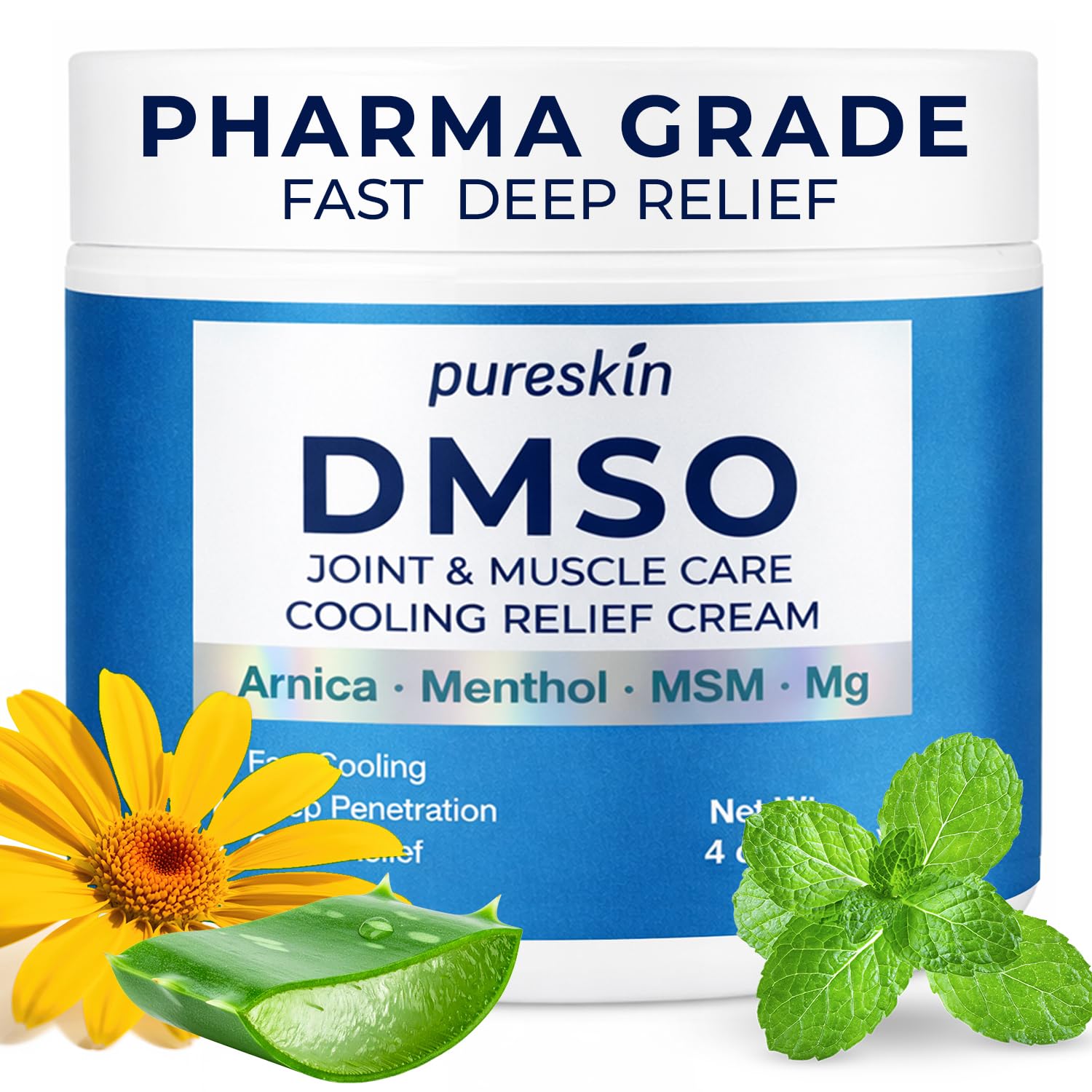 PURESKIN DMSO Relief Cream – Pharmaceutical Grade Fast-Absorbing Cooling Formula for Active Lifestyles – Lightweight Cream with Arnica, MSM, Magnesium, Menthol & Aloe, 4 oz - TrustMedUSA