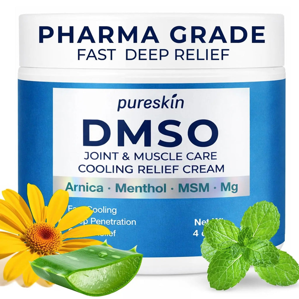 PURESKIN DMSO Relief Cream – Pharmaceutical Grade Fast-Absorbing Cooling Formula for Active Lifestyles – Lightweight Cream with Arnica, MSM, Magnesium, Menthol & Aloe, 4 oz - TrustMedUSA