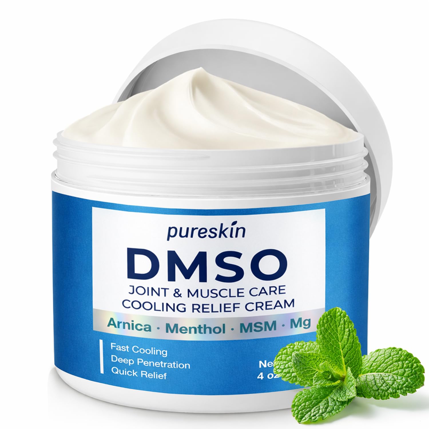 PURESKIN DMSO Relief Cream – Pharmaceutical Grade Fast-Absorbing Cooling Formula for Active Lifestyles – Lightweight Cream with Arnica, MSM, Magnesium, Menthol & Aloe, 4 oz - TrustMedUSA