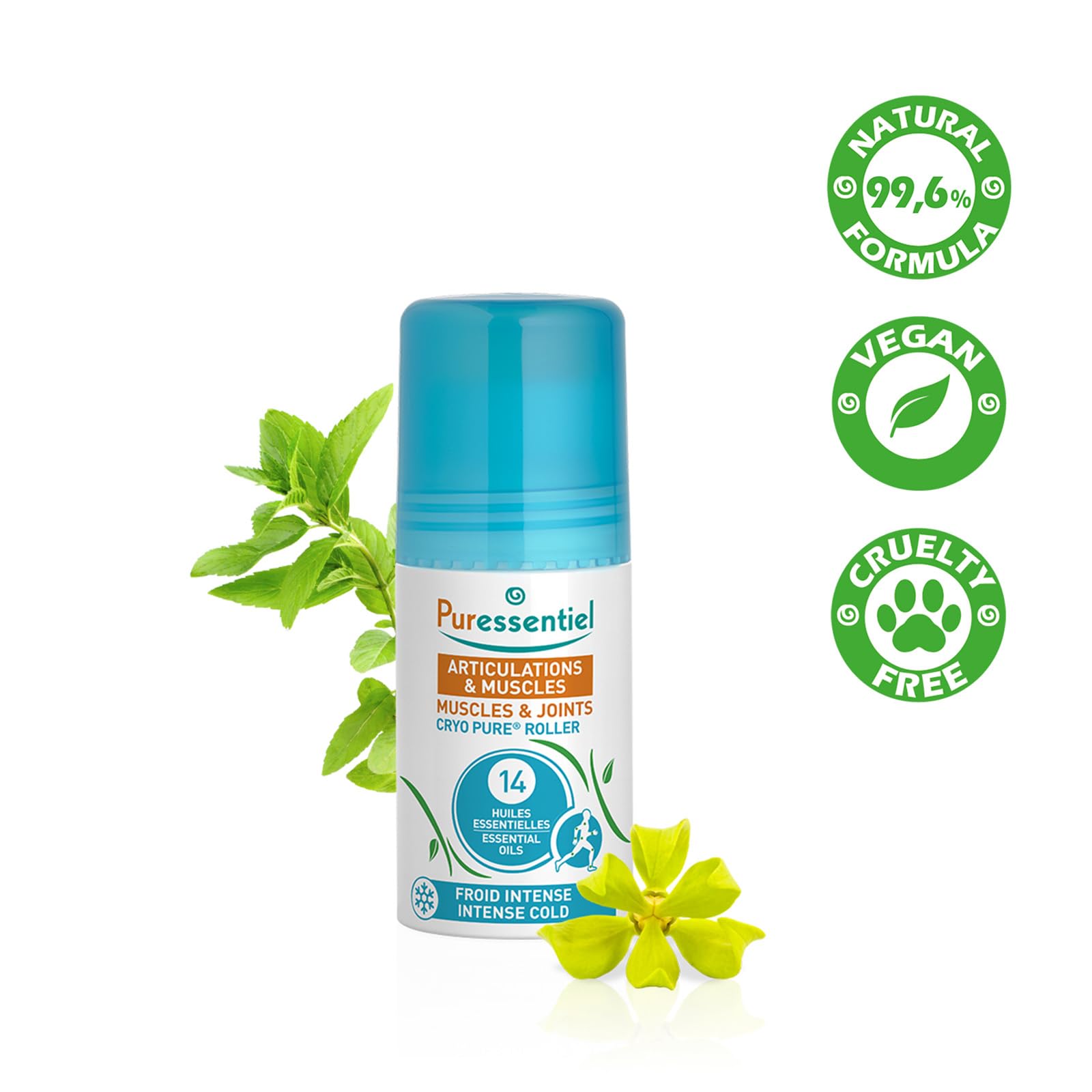 Puressentiel Muscles and Joints Cryo Pure Roller - Natural Menthol and Essential Oils Soothe Muscles - Long Lasting Cooling Sensation - 2.5 oz - TrustMedUSA