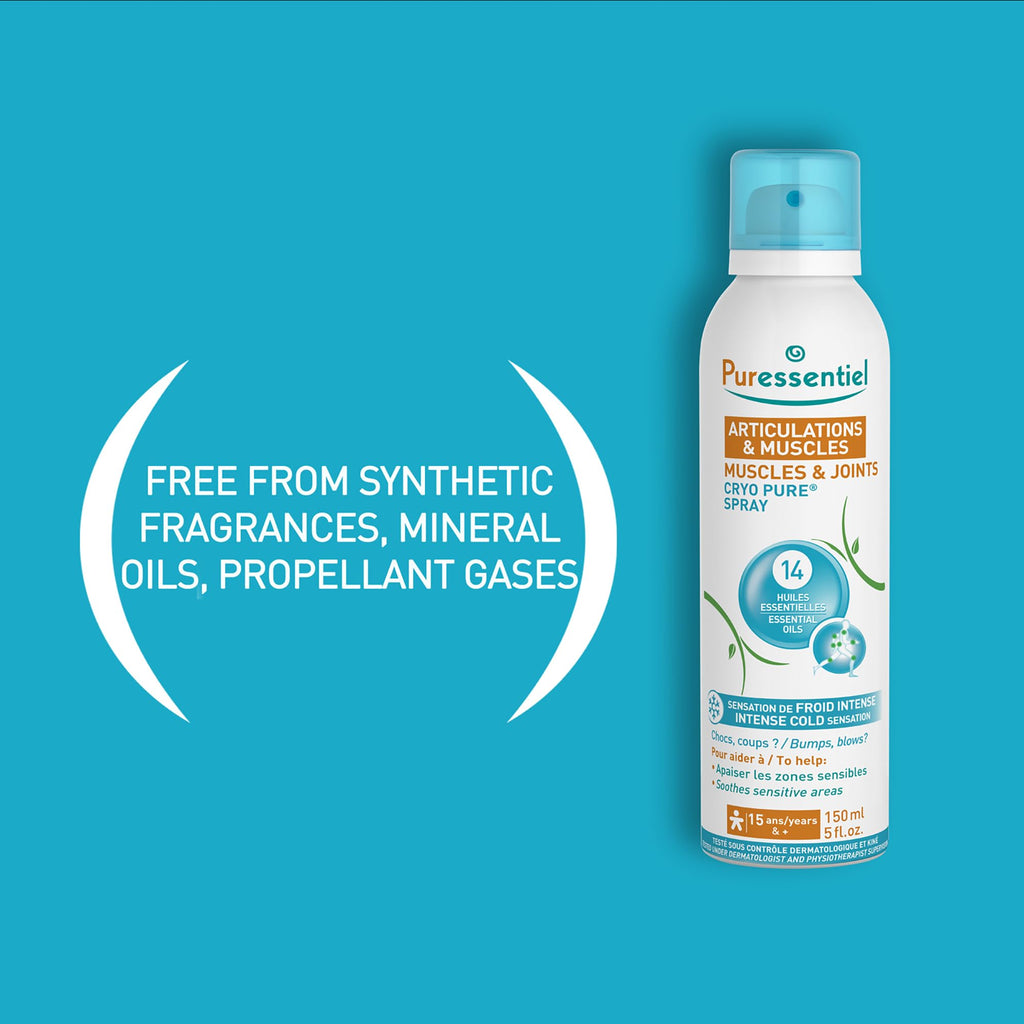 Puressentiel Muscles and Joints Cryo Pure Spray - Natural Menthol and Essential Oils Soothe Muscle Stiffness - Long Lasting Cooling Sensation - 5 oz - TrustMedUSA