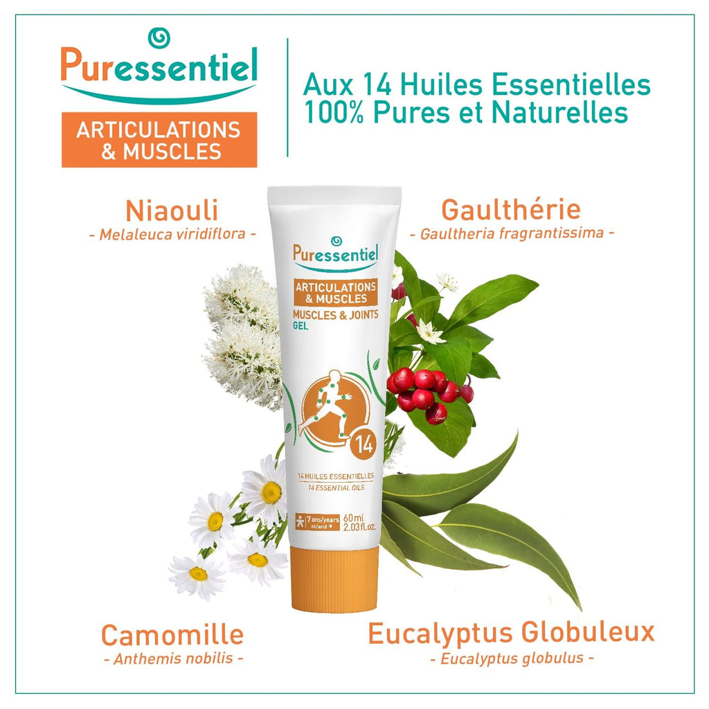 Puressentiel Muscles and Joints Gel - Soothing Gel for Muscle Relief and Knee Relief - Cooling Gel for Foot Relief - Back Gel - 2.02 oz - TrustMedUSA