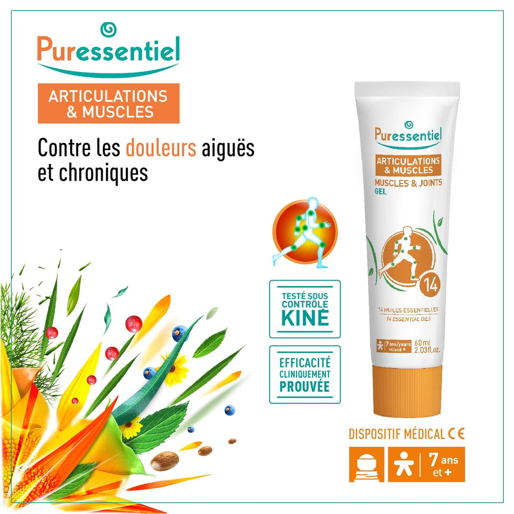 Puressentiel Muscles and Joints Gel - Soothing Gel for Muscle Relief and Knee Relief - Cooling Gel for Foot Relief - Back Gel - 2.02 oz - TrustMedUSA