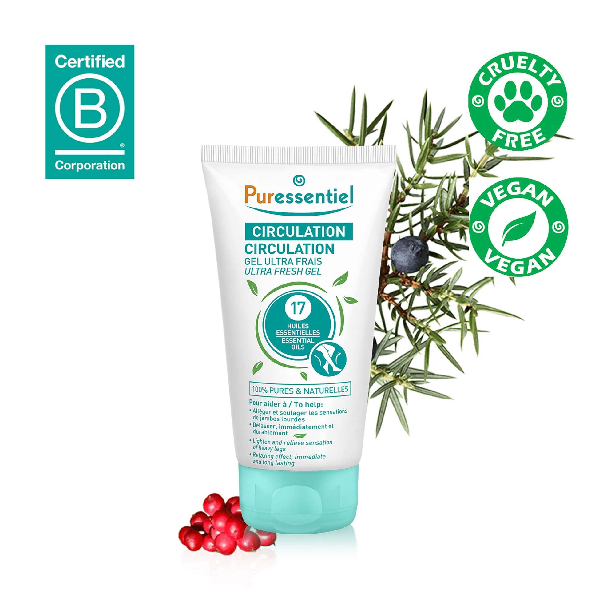 Puressentiel Soothing Gel for Tired Feet, Ankles, Legs - Aromatherapy Lotion with 17 Essential Oils for Body and Skin - Instant, Lasting Relief and Circulation - Natural and Alcohol Free - 4.22 oz - TrustMedUSA