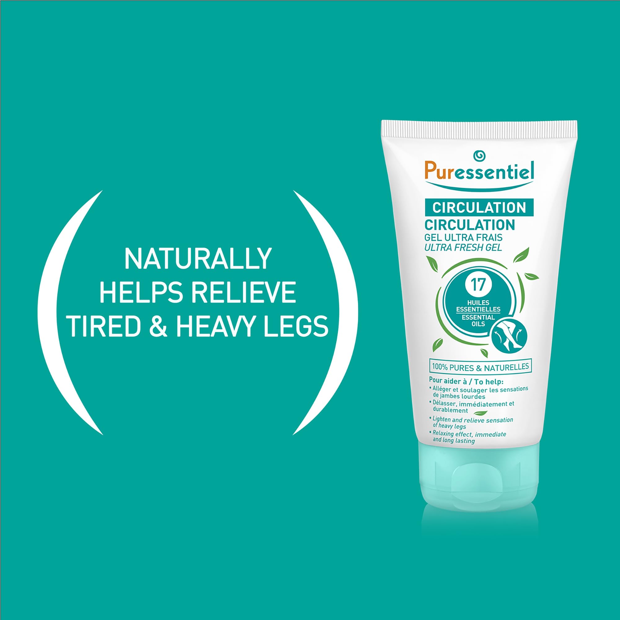 Puressentiel Soothing Gel for Tired Feet, Ankles, Legs - Aromatherapy Lotion with 17 Essential Oils for Body and Skin - Instant, Lasting Relief and Circulation - Natural and Alcohol Free - 4.22 oz - TrustMedUSA