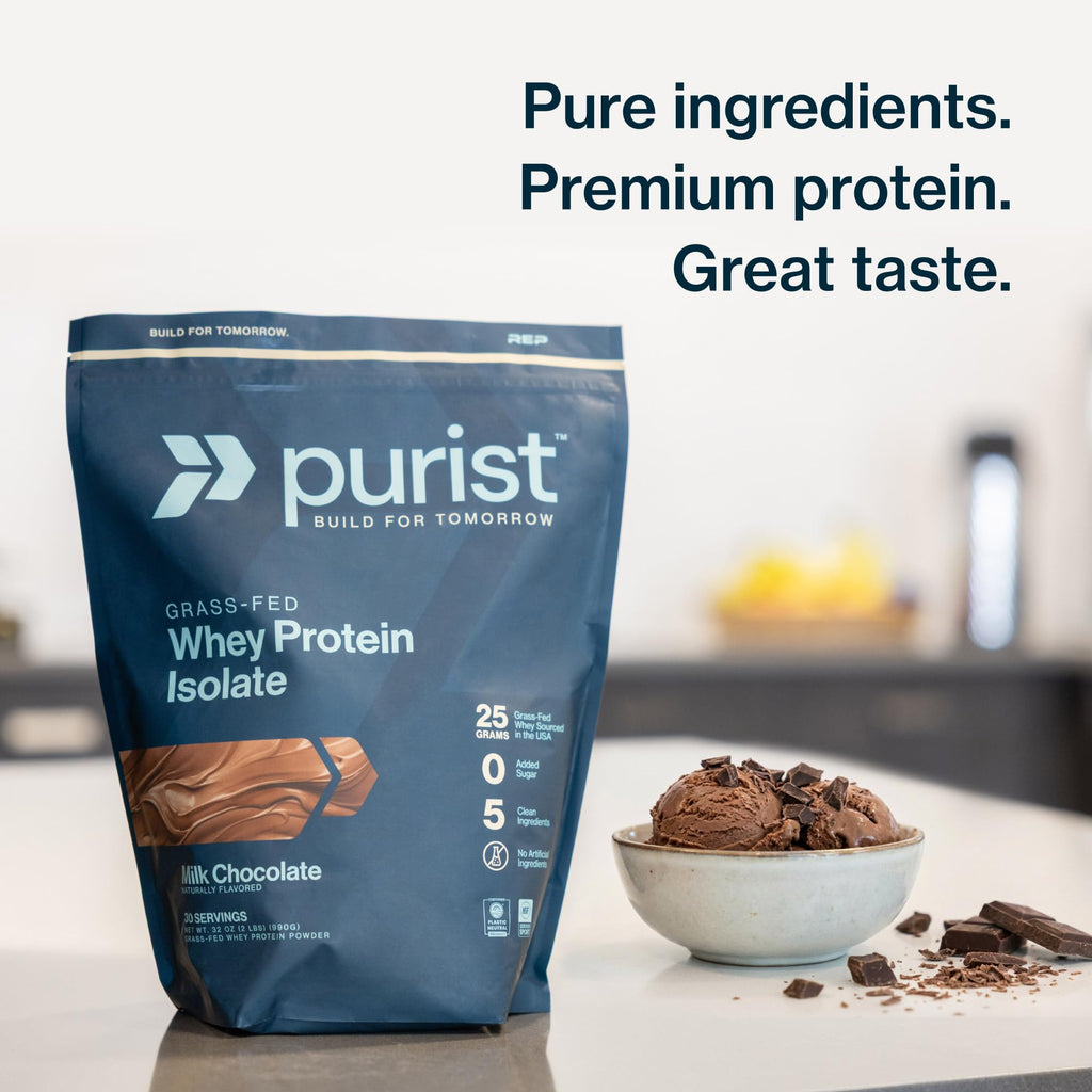 PURIST REP Whey Protein Powder, Premium Milk Chocolate Grassfed Isolate,Workout Recovery, Keto Friendly, Clean Nutrition Meal Replacement, Promotes Lean Muscle, Sugar and Gluten-Free Women Men, 2 Lb - Maple Wellness Supplements