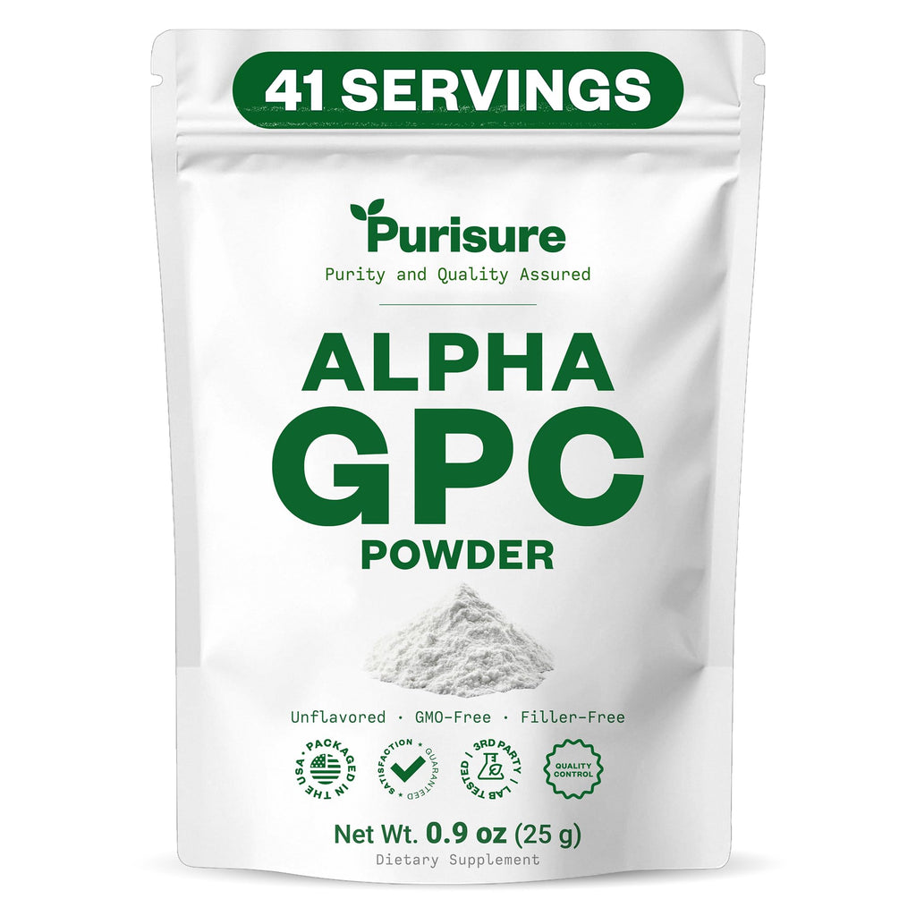Purisure Alpha GPC Powder, 25 g, Pure Alpha GPC Choline Supplement for Brain and Focus, CDP Choline Supplements for Memory Performance & Concentration, No Fillers, Non-GMO, Offers 41 Servings - TrustMedUSA