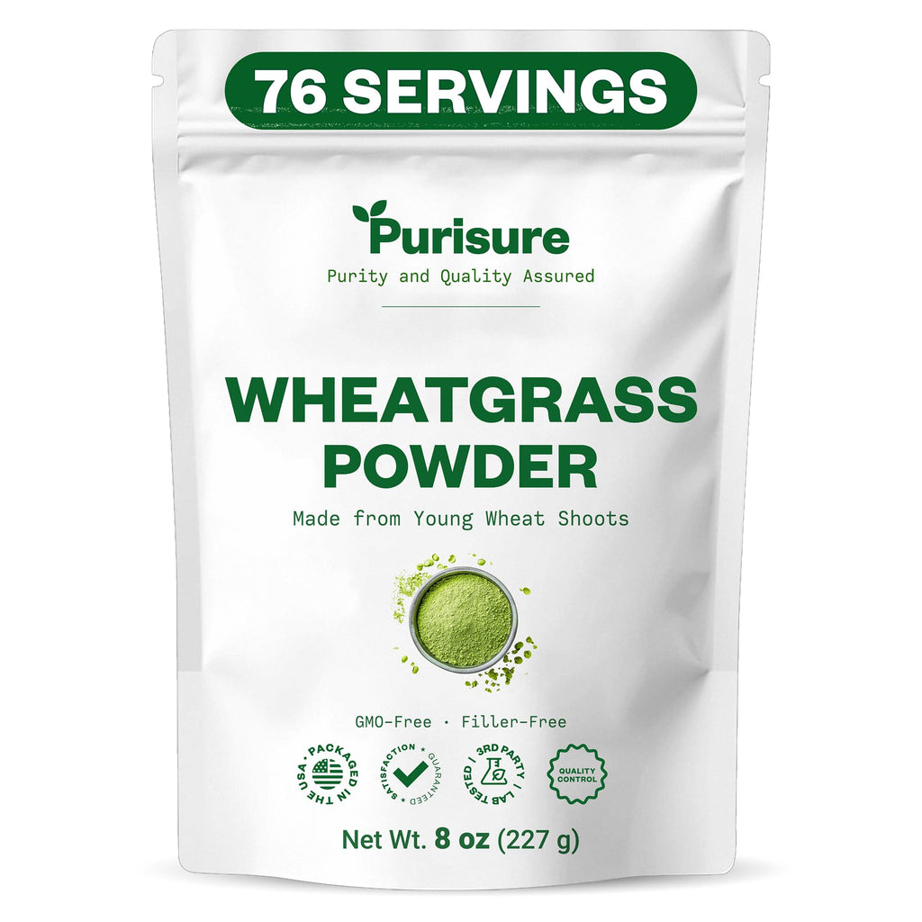 Purisure Wheatgrass Powder, 8oz, Wheat Grass Powder, Green Superfood for Salads, Smoothie and Shakes, Superfood Powder Rich in Immunity Vitamins, Fiber and Minerals, 76 Servings - TrustMedUSA