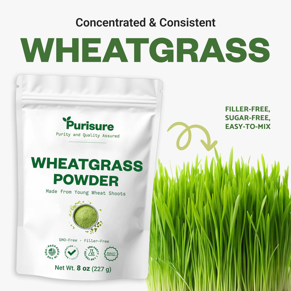 Purisure Wheatgrass Powder, 8oz, Wheat Grass Powder, Green Superfood for Salads, Smoothie and Shakes, Superfood Powder Rich in Immunity Vitamins, Fiber and Minerals, 76 Servings - TrustMedUSA