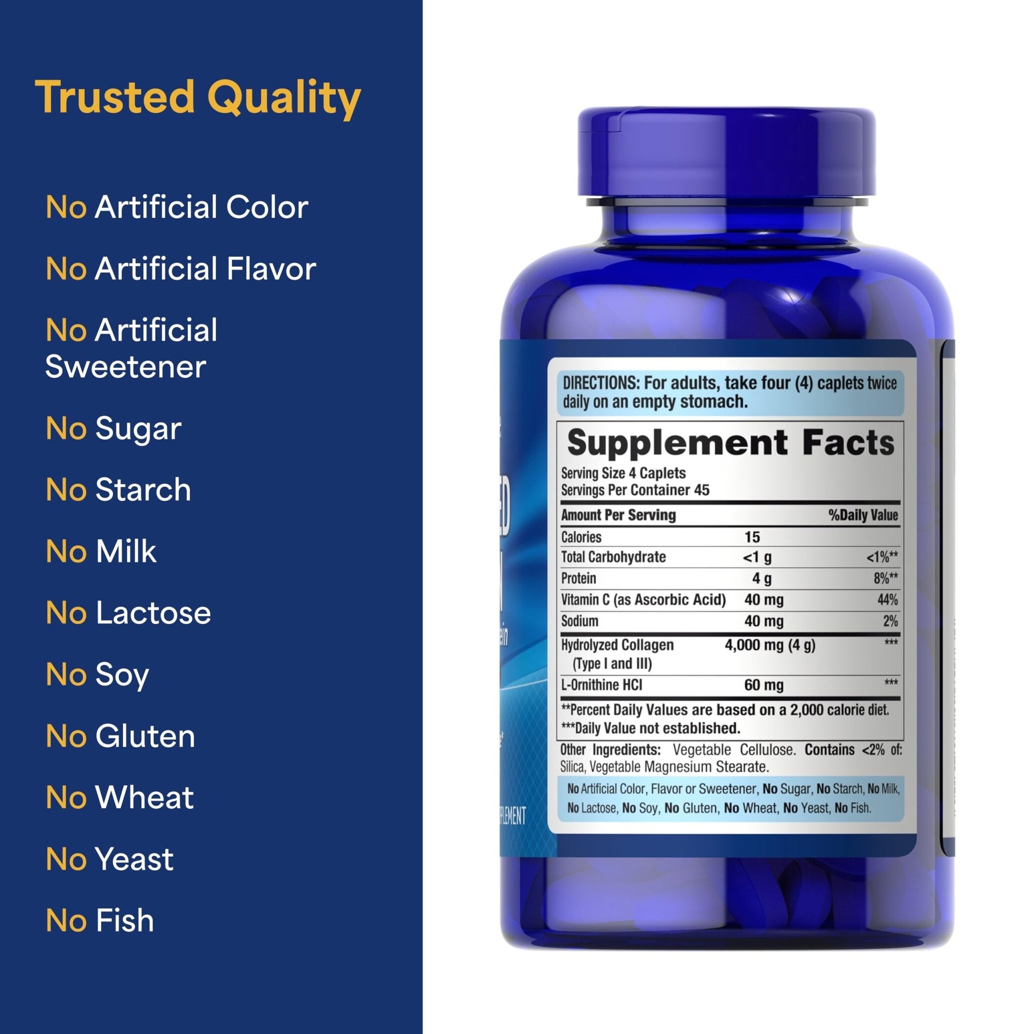 Puritan's Pride Hydrolyzed Collagen Pro-Structural Protein for Men and Women 1000mg, Dietary Supplement for Skin, Bones and Joints, 180 Caplets - Maple Wellness Supplements
