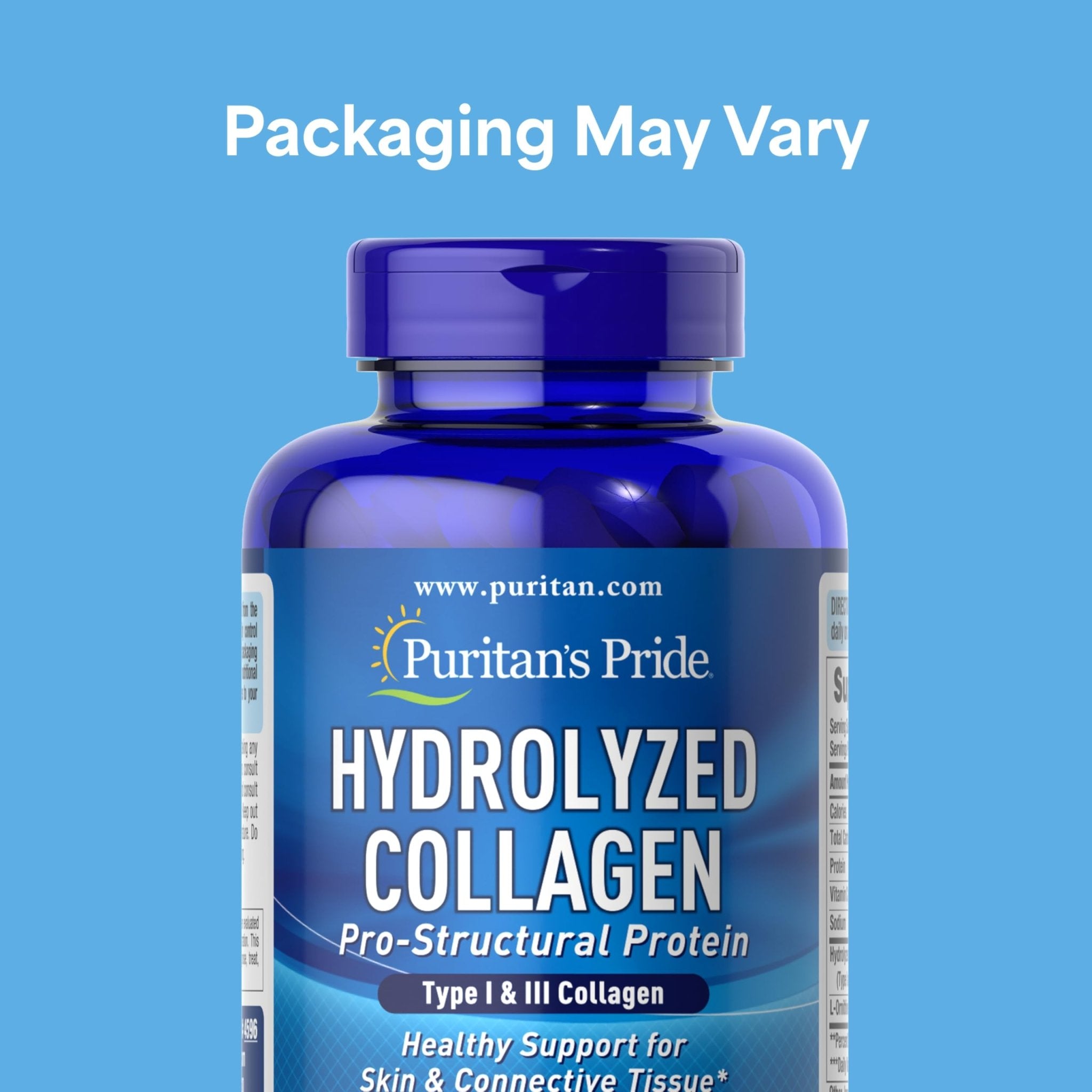 Puritan's Pride Hydrolyzed Collagen Pro-Structural Protein for Men and Women 1000mg, Dietary Supplement for Skin, Bones and Joints, 180 Caplets - Maple Wellness Supplements