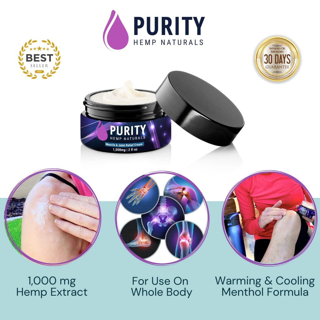 Purity Hemp Naturals HOT & COOL Hemp Cream — 1,000mg Hemp Oil Extract, Dual Warming & Cooling Sensation, Fast Absorbing Non-Greasy Formula, Made in USA — 2 Fl Oz - TrustMedUSA