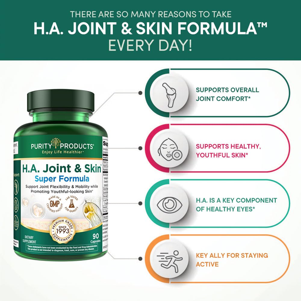 Purity Products H.A. Joint and Skin Super Formula Biocell Collagen w/Hyaluronic Acid Supports Healthy Joint Flexibility, Healthy Synovial Fluid, and Lubrication - 5-Loxin - 90 Capsules (1) - TrustMedUSA