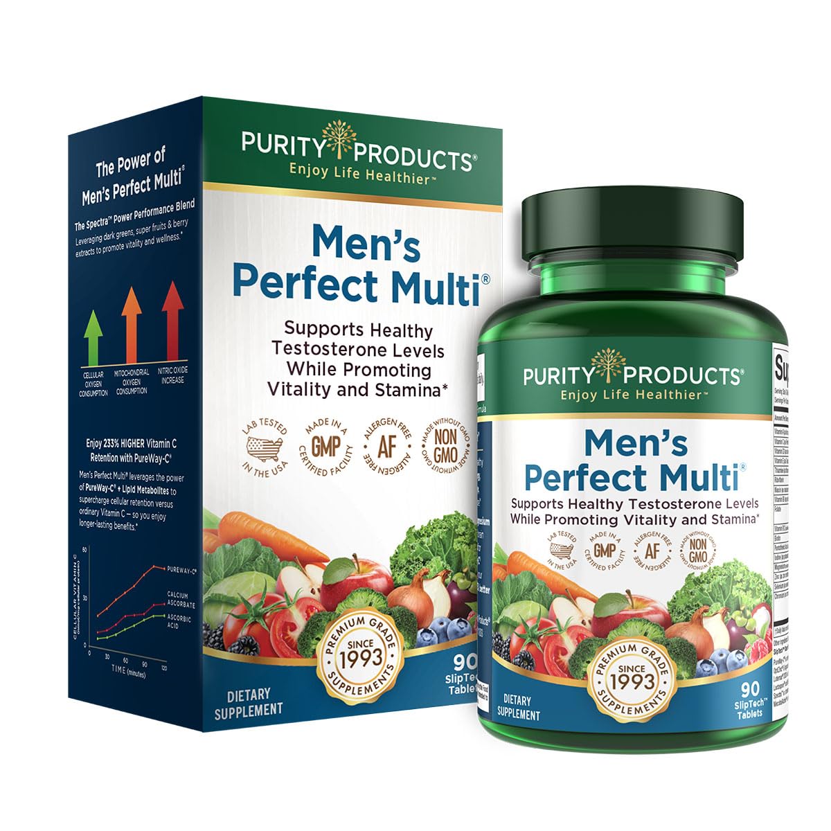 Purity Products Men's Perfect Multi from Vitamins, Minerals and Phytonutrients - Promotes Energy, Vitality and Stamina - Easy to Swallow - 90 Tablets - TrustMedUSA