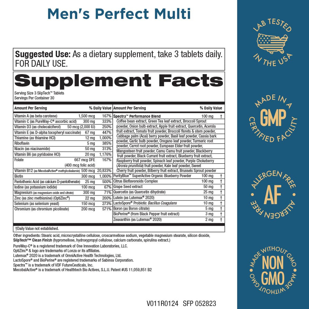 Purity Products Men's Perfect Multi from Vitamins, Minerals and Phytonutrients - Promotes Energy, Vitality and Stamina - Easy to Swallow - 90 Tablets - TrustMedUSA