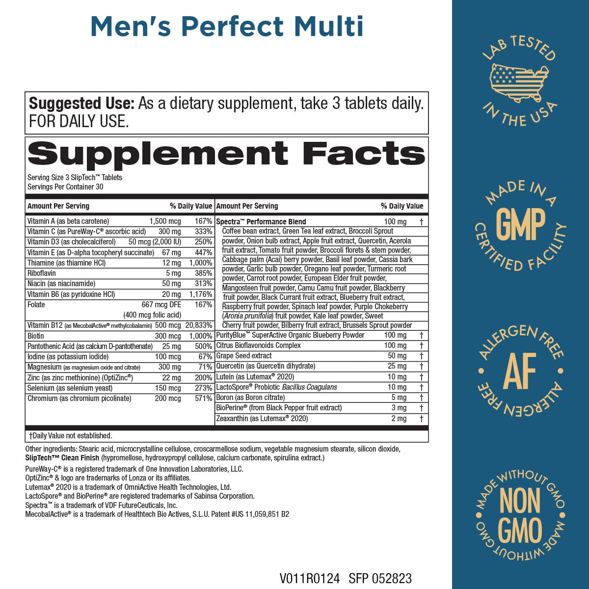 Purity Products Men's Perfect Multi from Vitamins, Minerals and Phytonutrients - Promotes Energy, Vitality and Stamina - Easy to Swallow - 90 Tablets - TrustMedUSA
