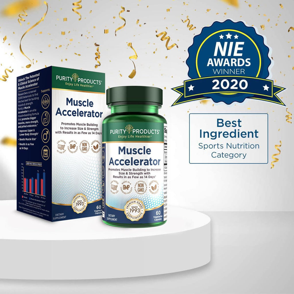 Purity Products Muscle Accelerator 650 mg Patented & Clinically Tested Muscle Accelerator Blend of Ayurvedic Herbal Extracts Promotes Strength, Endurance + Muscle Growth - 60 Veg Caps - TrustMedUSA