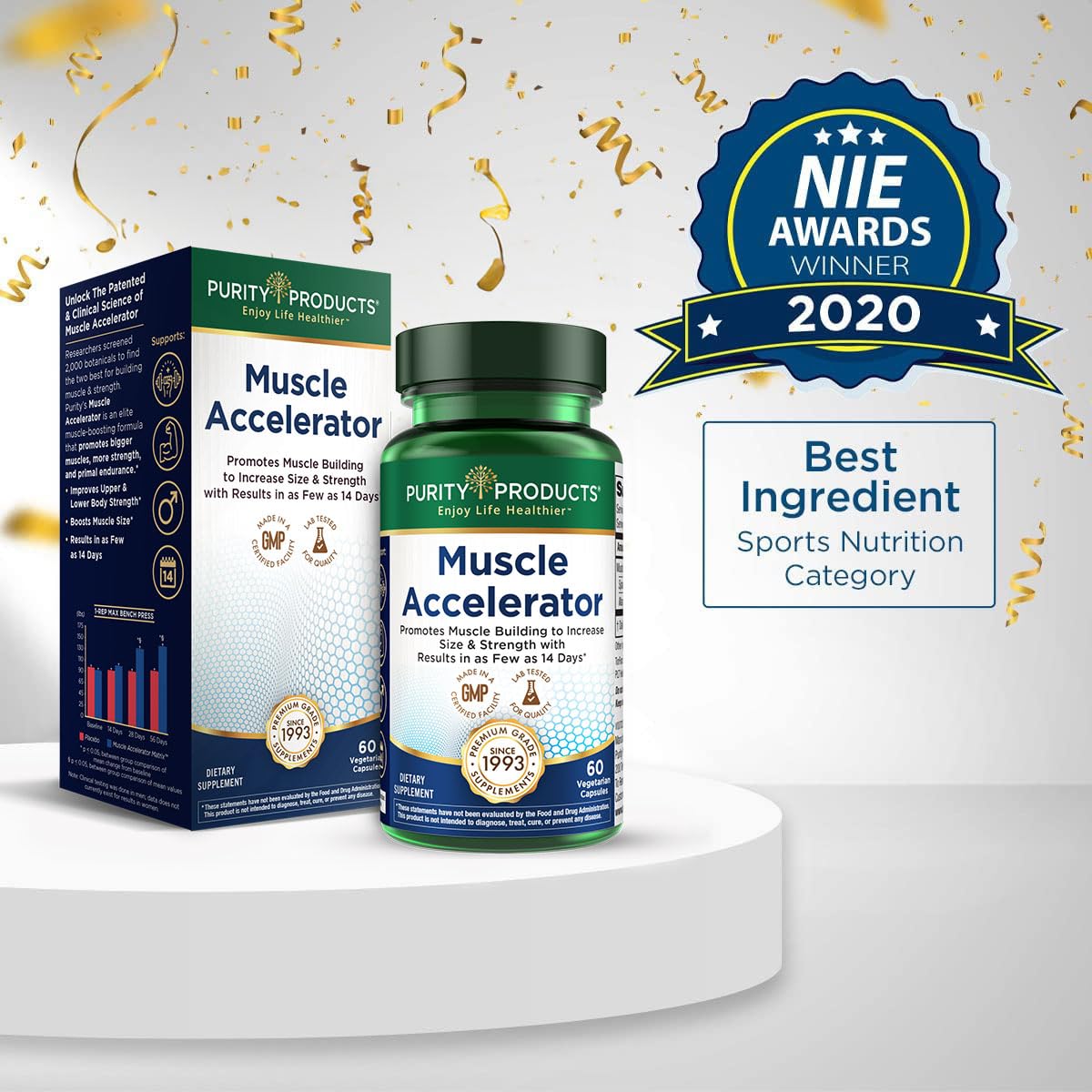 Purity Products Muscle Accelerator 650 mg Patented & Clinically Tested Muscle Accelerator Blend of Ayurvedic Herbal Extracts Promotes Strength, Endurance + Muscle Growth - 60 Veg Caps - TrustMedUSA