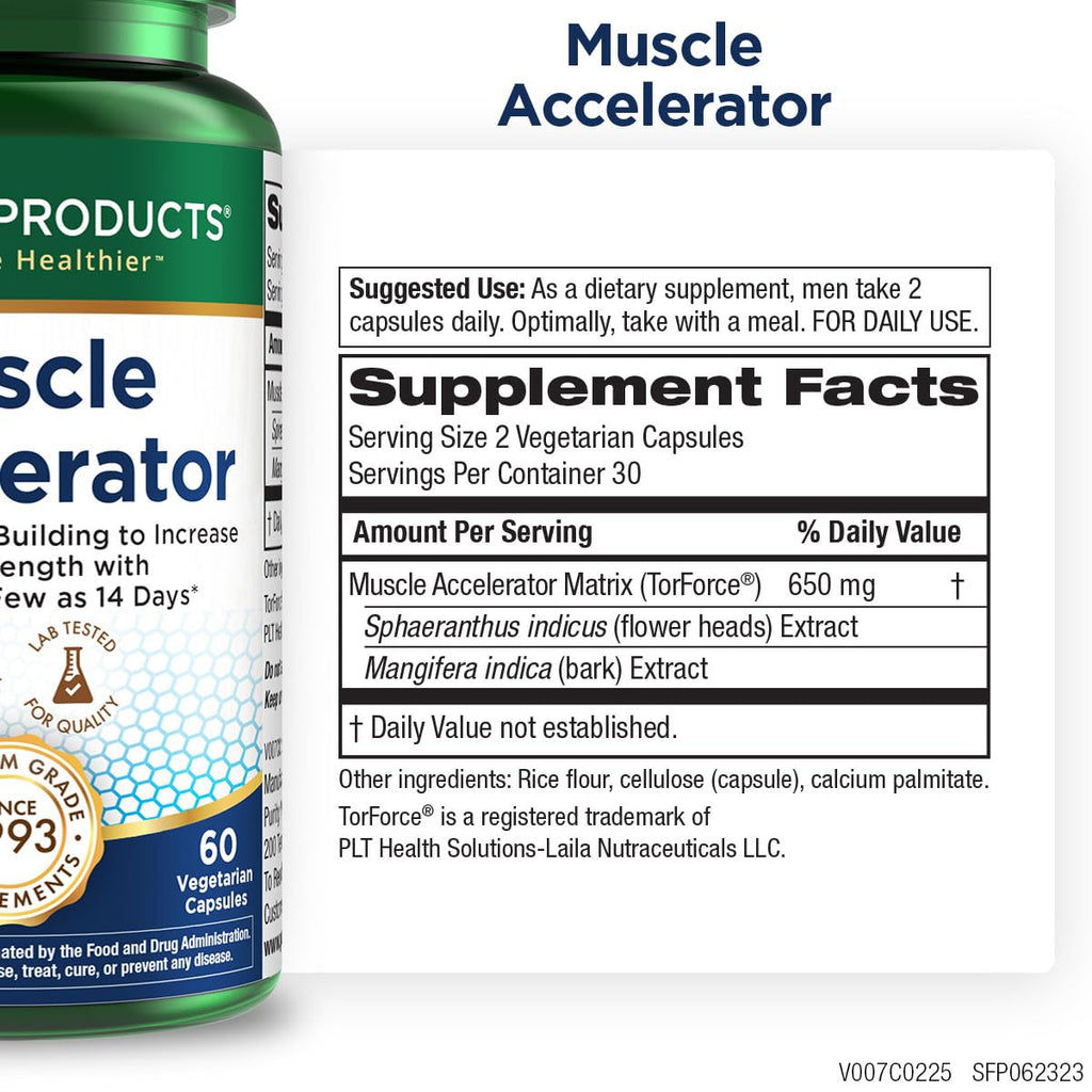 Purity Products Muscle Accelerator 650 mg Patented & Clinically Tested Muscle Accelerator Blend of Ayurvedic Herbal Extracts Promotes Strength, Endurance + Muscle Growth - 60 Veg Caps - TrustMedUSA