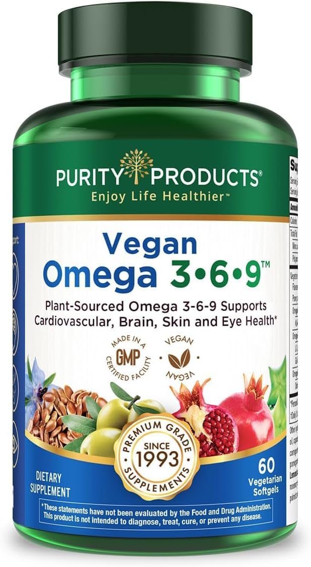 Purity Products Omega 3-6-9 Vegan and Vegetarian Formula - “5 in 1” Essential Fatty Acid Complex - Scientifically Formulated Plant-Based Omega 3 6 9 - TrustMedUSA