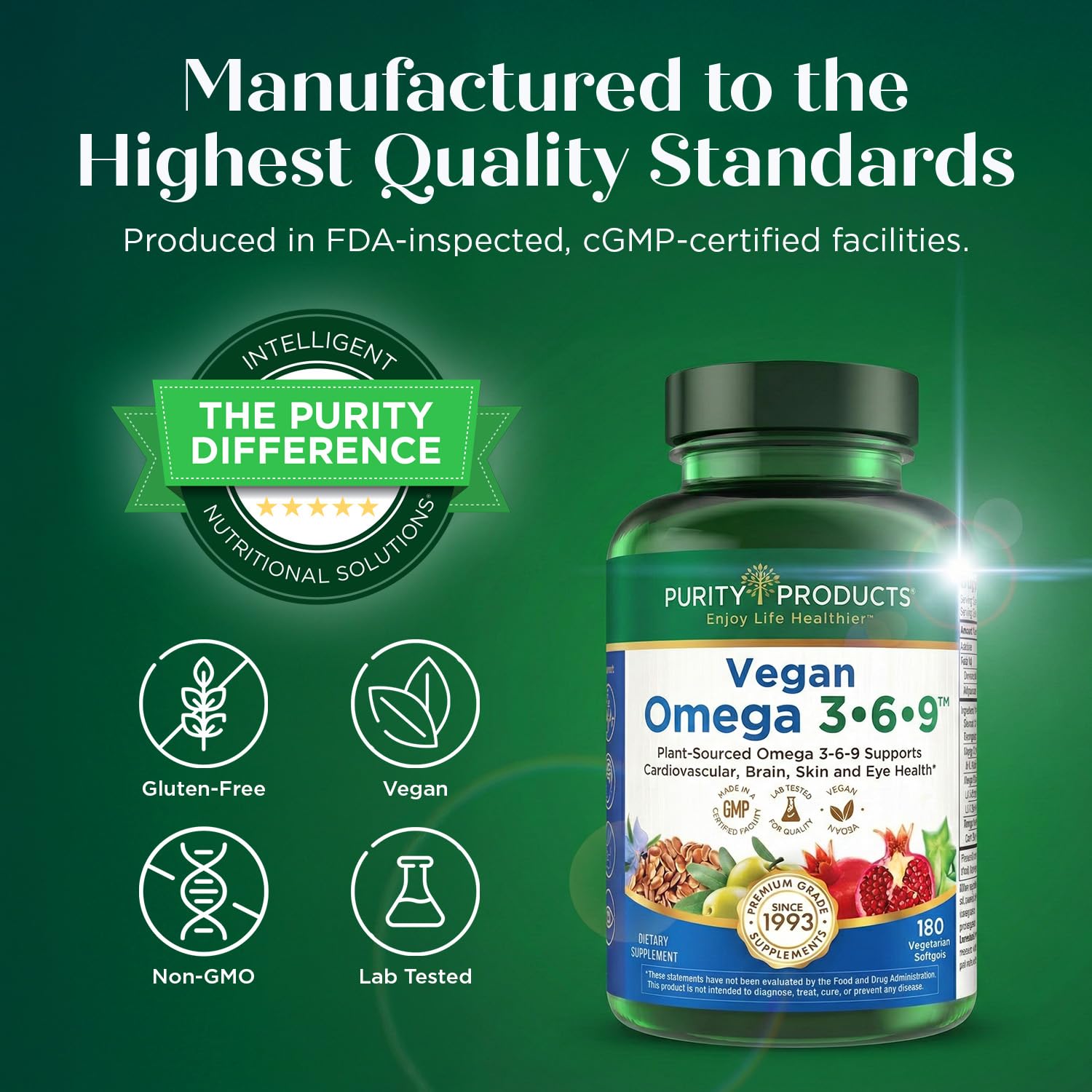 Purity Products Omega 3-6-9 Vegan and Vegetarian Formula - “5 in 1” Essential Fatty Acid Complex - Scientifically Formulated Plant-Based Omega 3 6 9 - TrustMedUSA