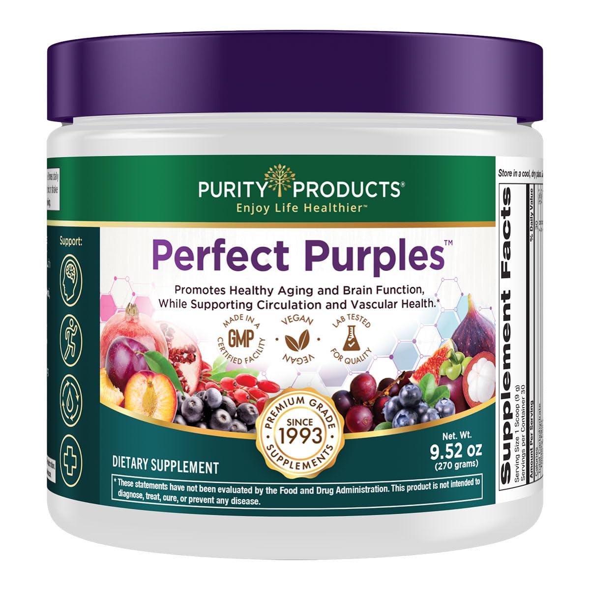Purity Products Perfect Purples Powder Phytonutrient Rich, Healthy Aging Super Formula - Support Total Body Health - High ORAC Power - P40p Pomegranate Extract w/ 40% Punicosides - 30 Day Supply - TrustMedUSA