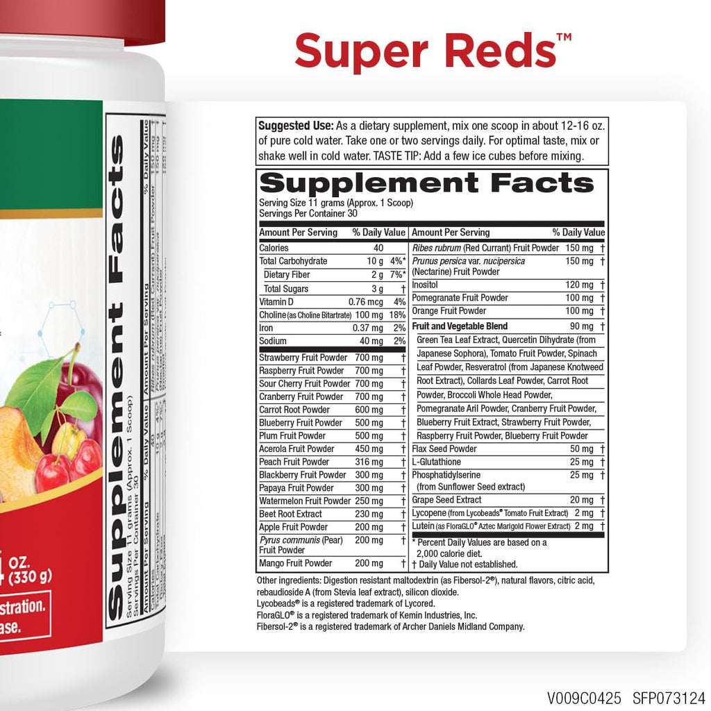 Purity Products Super Reds Powder Phytonutrient Superfood Drink Mix w/FloraGLO Lutein - Phytonutrient Blend containing Polyphenols, Antioxidants & More - 330 Grams - 30 Day Supply - TrustMedUSA