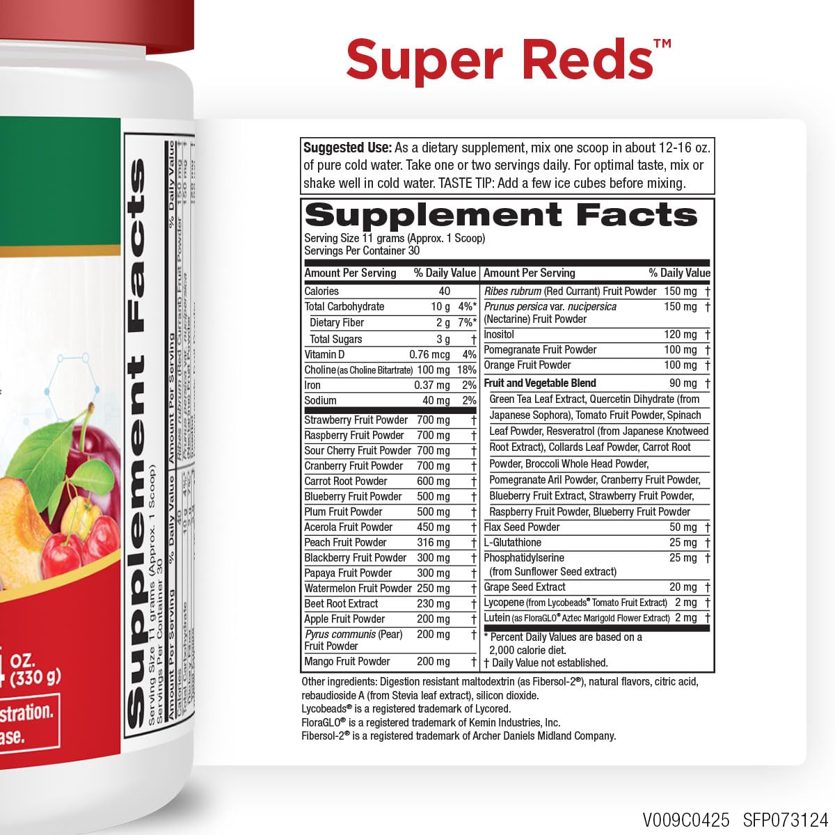 Purity Products Super Reds Powder Phytonutrient Superfood Drink Mix w/FloraGLO Lutein - Phytonutrient Blend containing Polyphenols, Antioxidants & More - 330 Grams - 30 Day Supply - TrustMedUSA