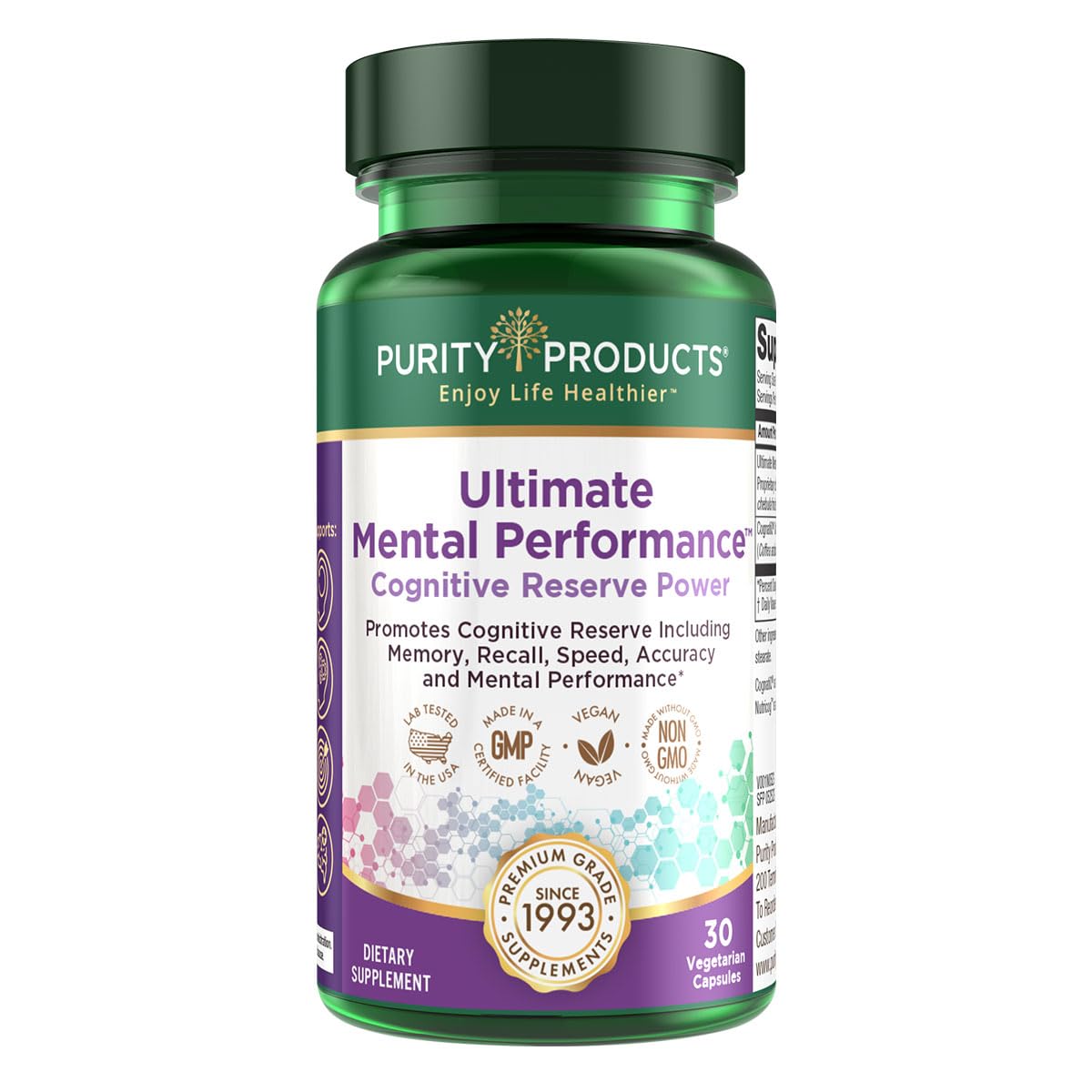 Purity Products Ultimate Mental Performance Supports Memory Recall, Mental Focus + More - Nootropic Powerhouse ft. Patented Botanical Plant-Based Ingredients - Vegan & Non-GMO - 30 Veggie Caps - TrustMedUSA